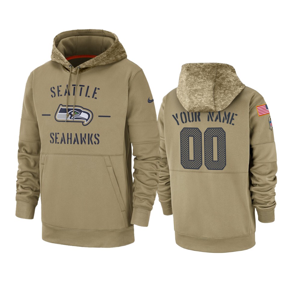 Men's Seattle Seahawks Customized Tan 2019 Salute to Service Sideline Therma Pullover Hoodie